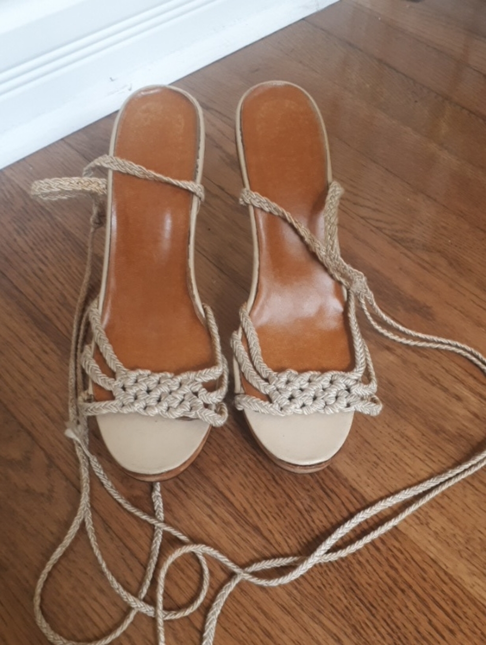 Vintage Beige Braided Strap Women’s Sandals